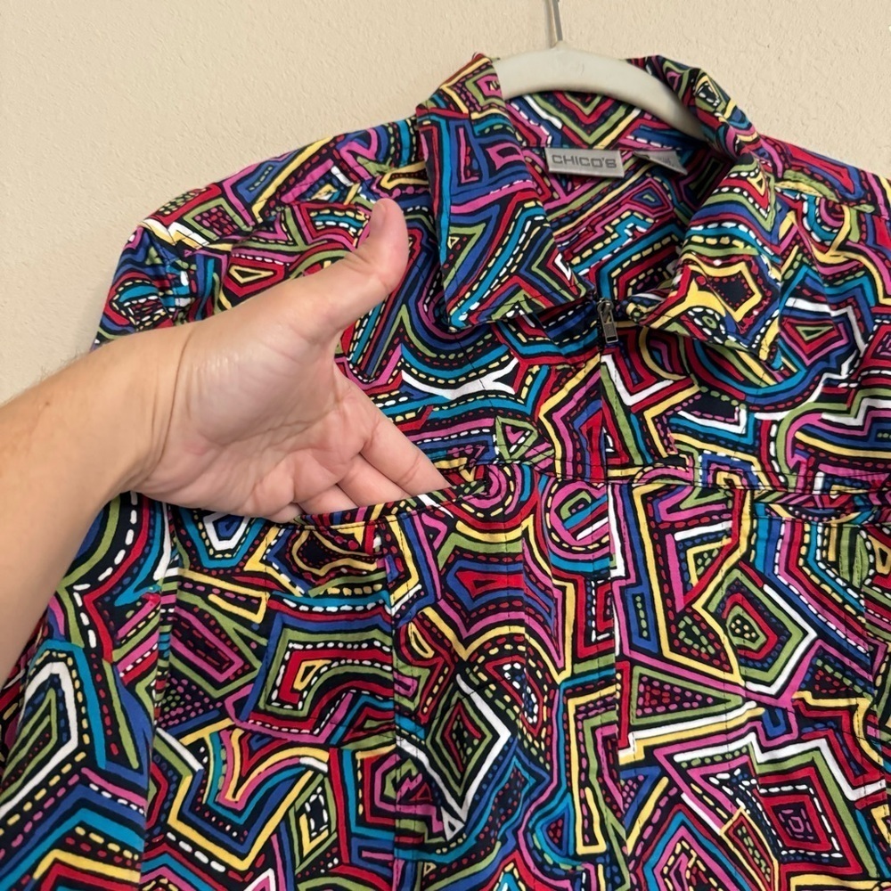 Chico's Multicolor Canvas Blazer Jacket Retro Vintage 80's 90's Style Size 2 / L